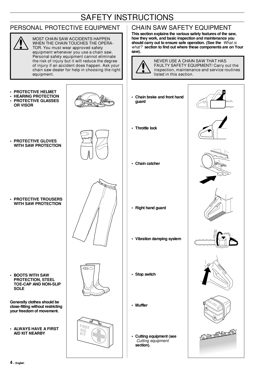 Jonsered CS 2150, CS 2141, CS 2145 manual Safety Instructions, Personal Protective Equipment 