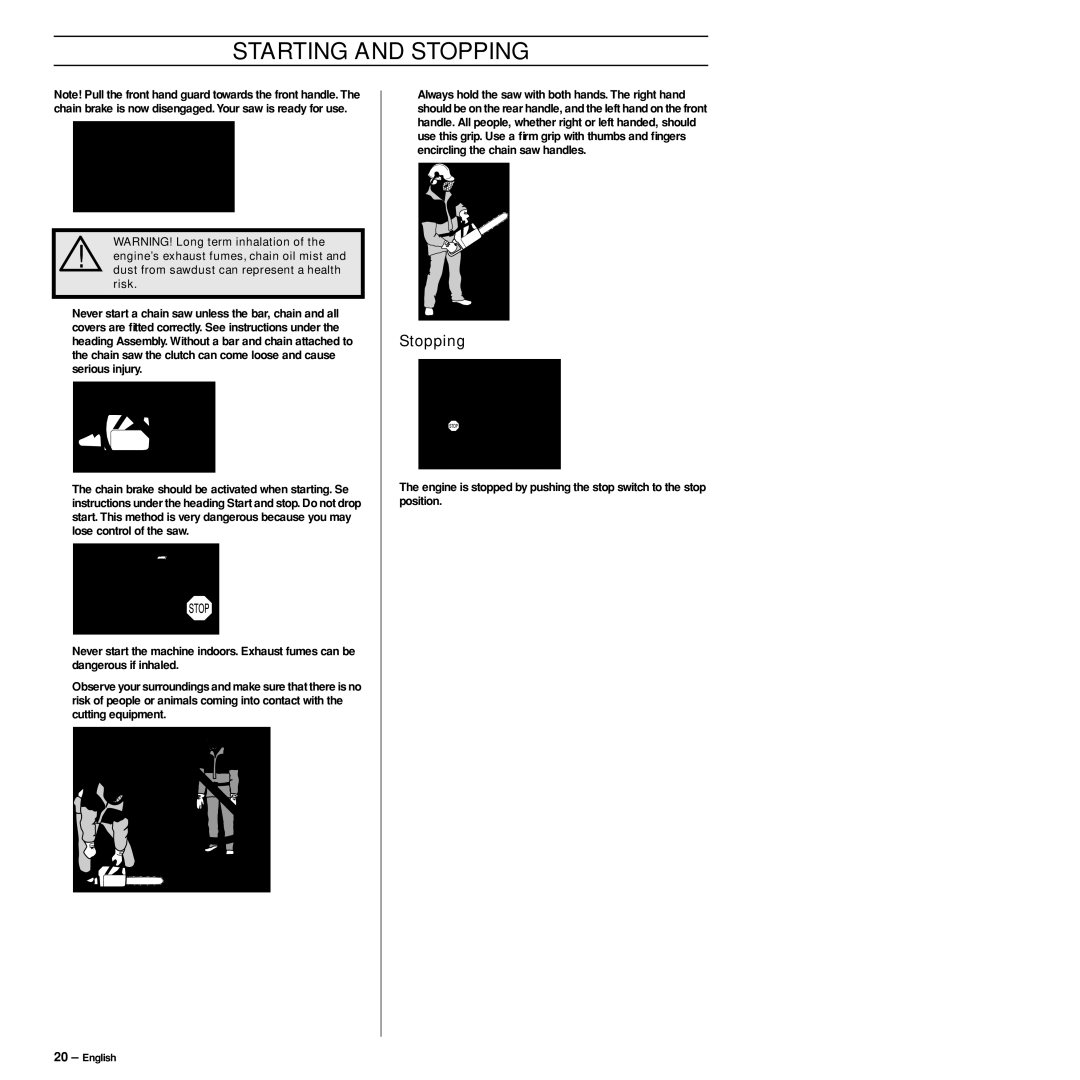 Jonsered CS 2141S, CS 2145S manual Stopping 