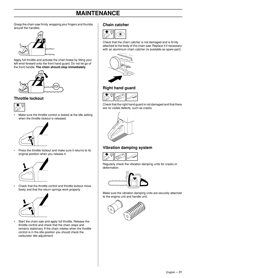 Jonsered CS 2145S, CS 2141S manual Throttle lockout 