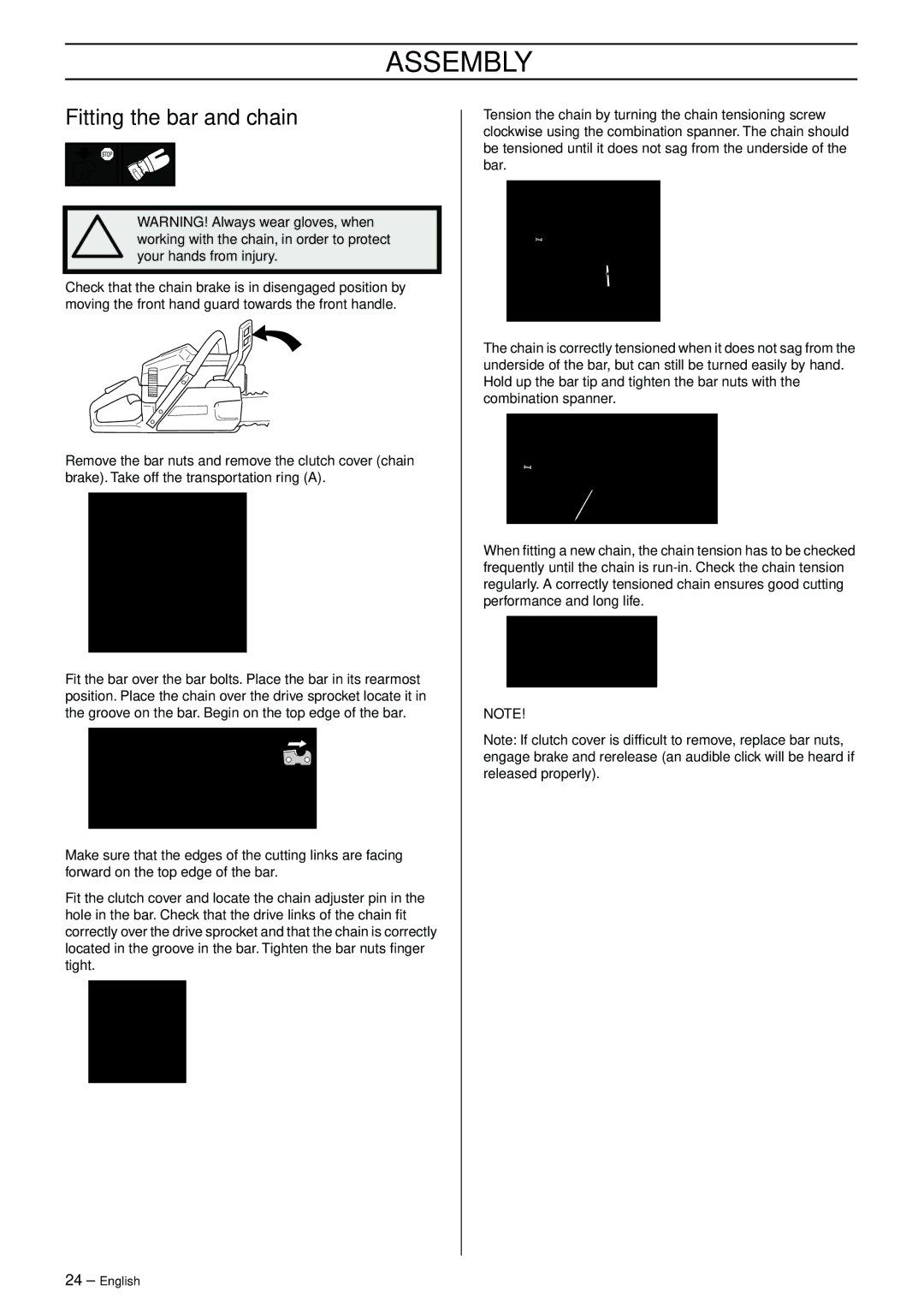 Jonsered CS 2150 EPA I, CS 2145 EPA II, CS 2141 EPA II manual Assembly, Fitting the bar and chain 