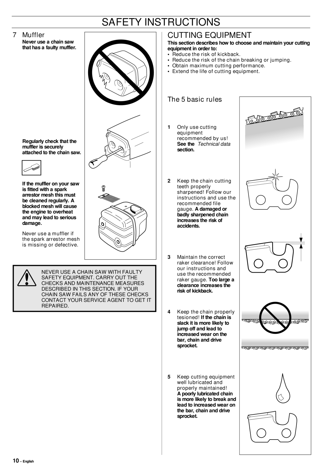 Jonsered CS 2152 manual Cutting Equipment, basic rules 