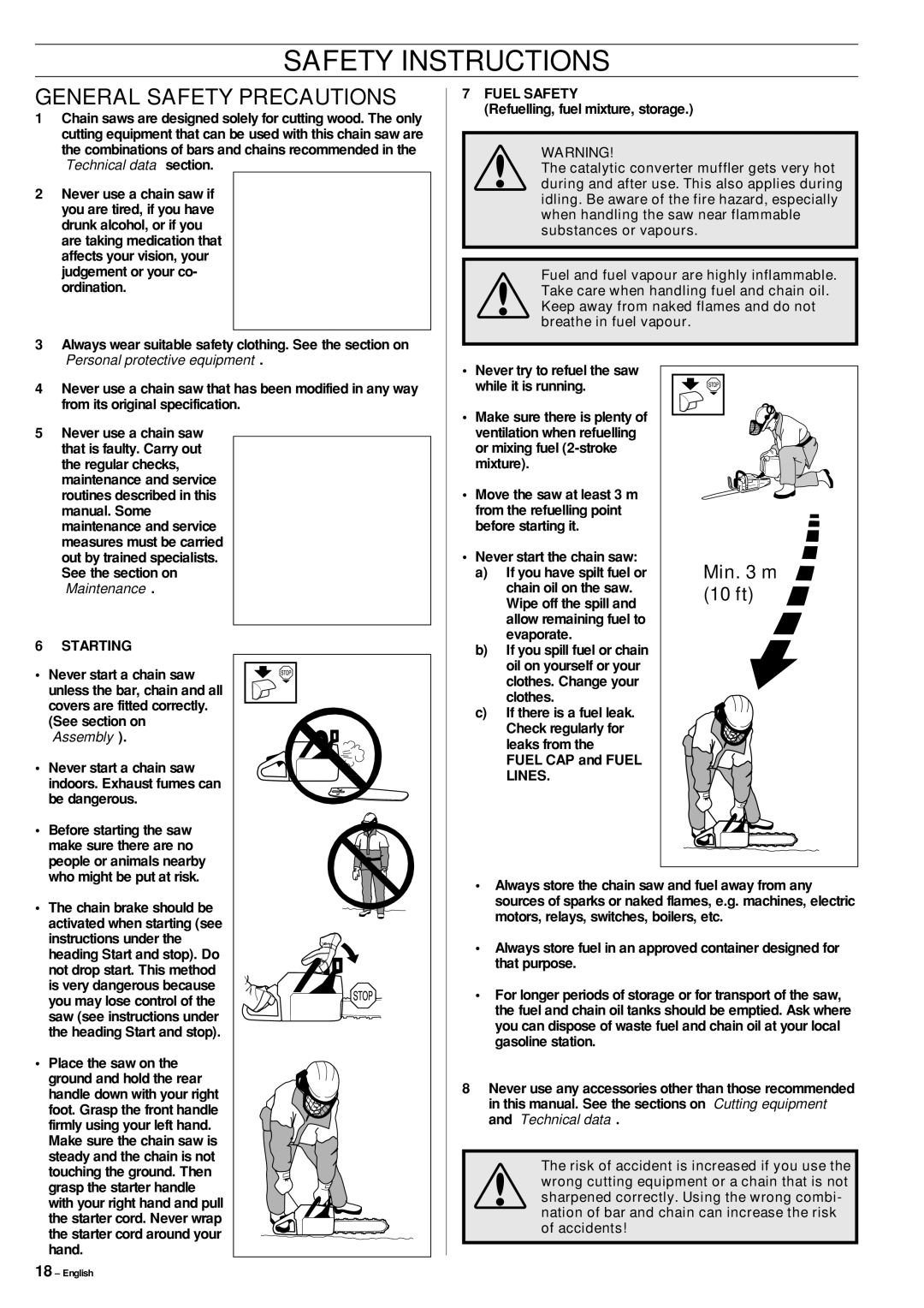 Jonsered CS 2152 manual Min m, 10 ft 