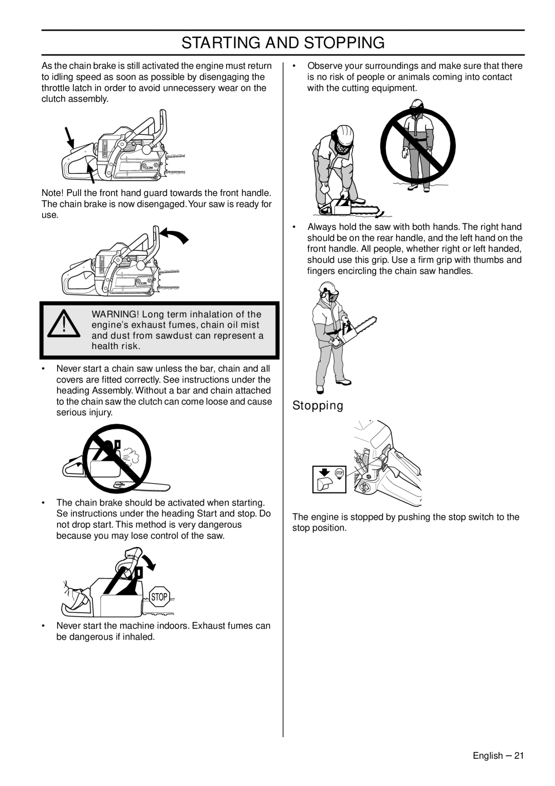 Jonsered CS 2152 EPA III, CS 2153 EPA I manual Stopping 