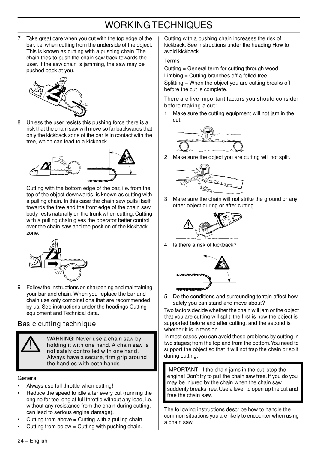 Jonsered CS 2153 EPA I, CS 2152 EPA III manual Basic cutting technique, Terms 