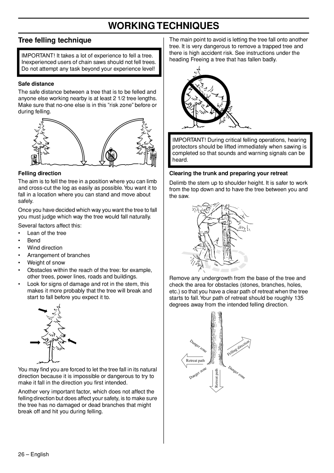 Jonsered CS 2153 EPA I, CS 2152 EPA III manual Tree felling technique, Safe distance, Felling direction 