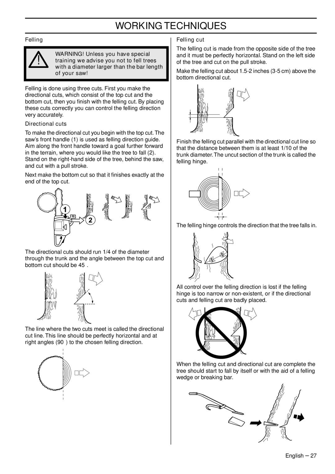 Jonsered CS 2152 EPA III, CS 2153 EPA I manual Directional cuts, Felling cut 