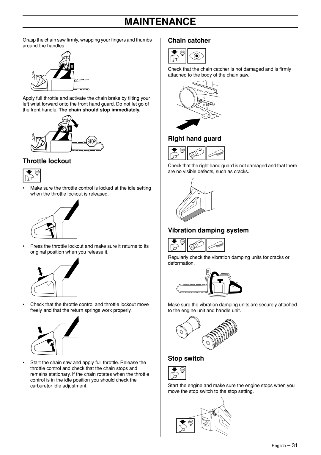 Jonsered CS 2153 manual Throttle lockout 