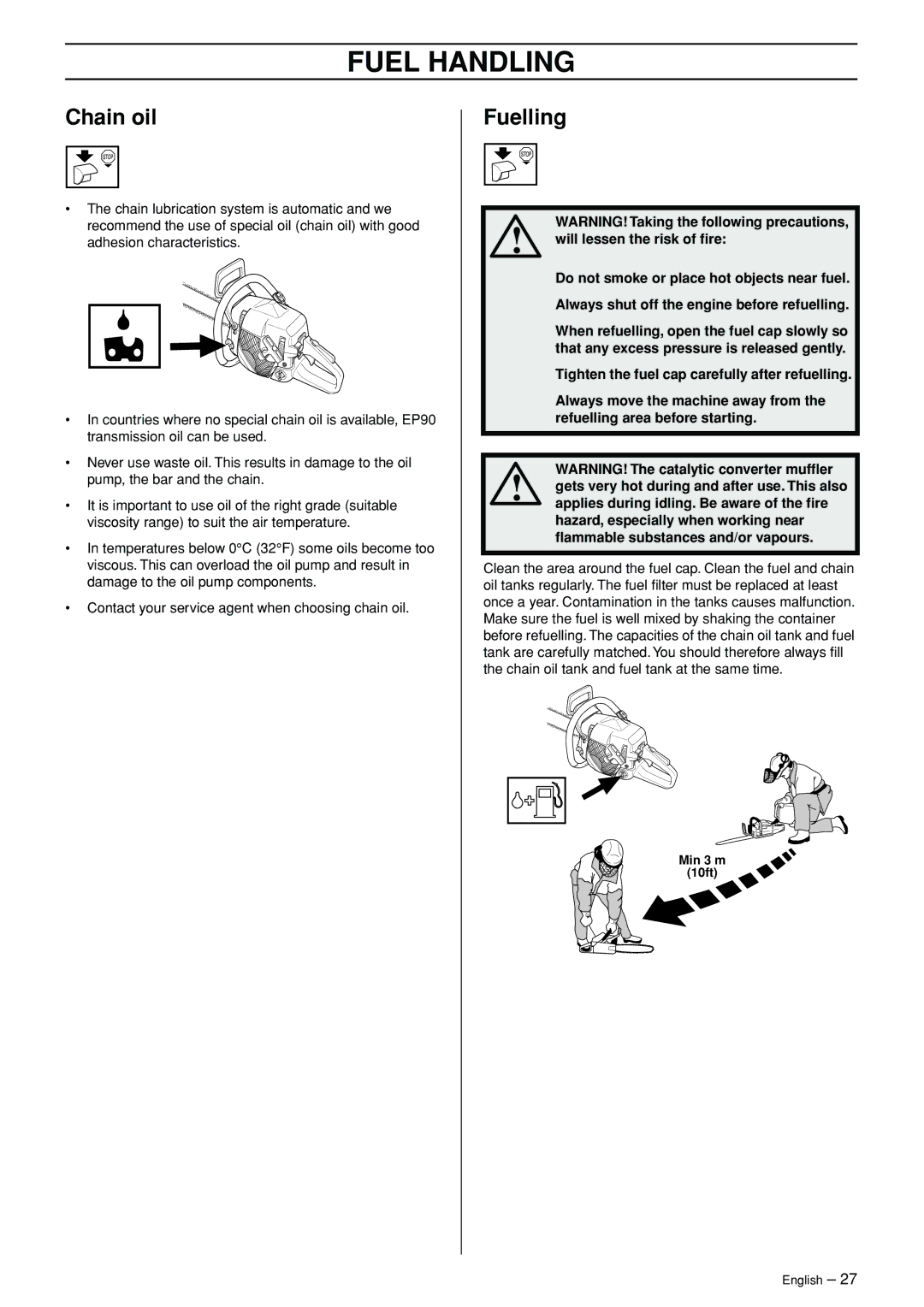 Jonsered CS 2156 manual Chain oil, Fuelling 