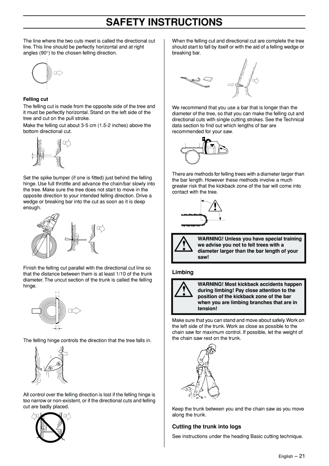 Jonsered CS 2171WH manual Cutting the trunk into logs, Felling cut 