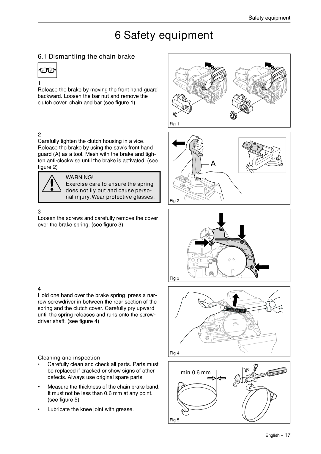 Jonsered CS 2240 manual Dismantling the chain brake, Cleaning and inspection 