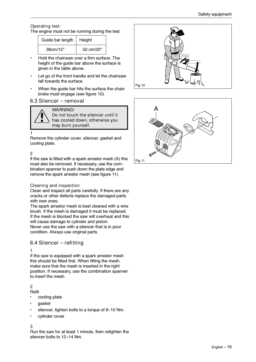 Jonsered CS 2240 manual Silencer removal, Silencer refitting, Operating test, Refit 