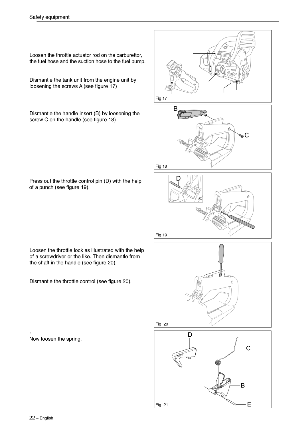 Jonsered CS 2240 manual 2xA a, Throttle lock, throttle trigger and return spring removal 