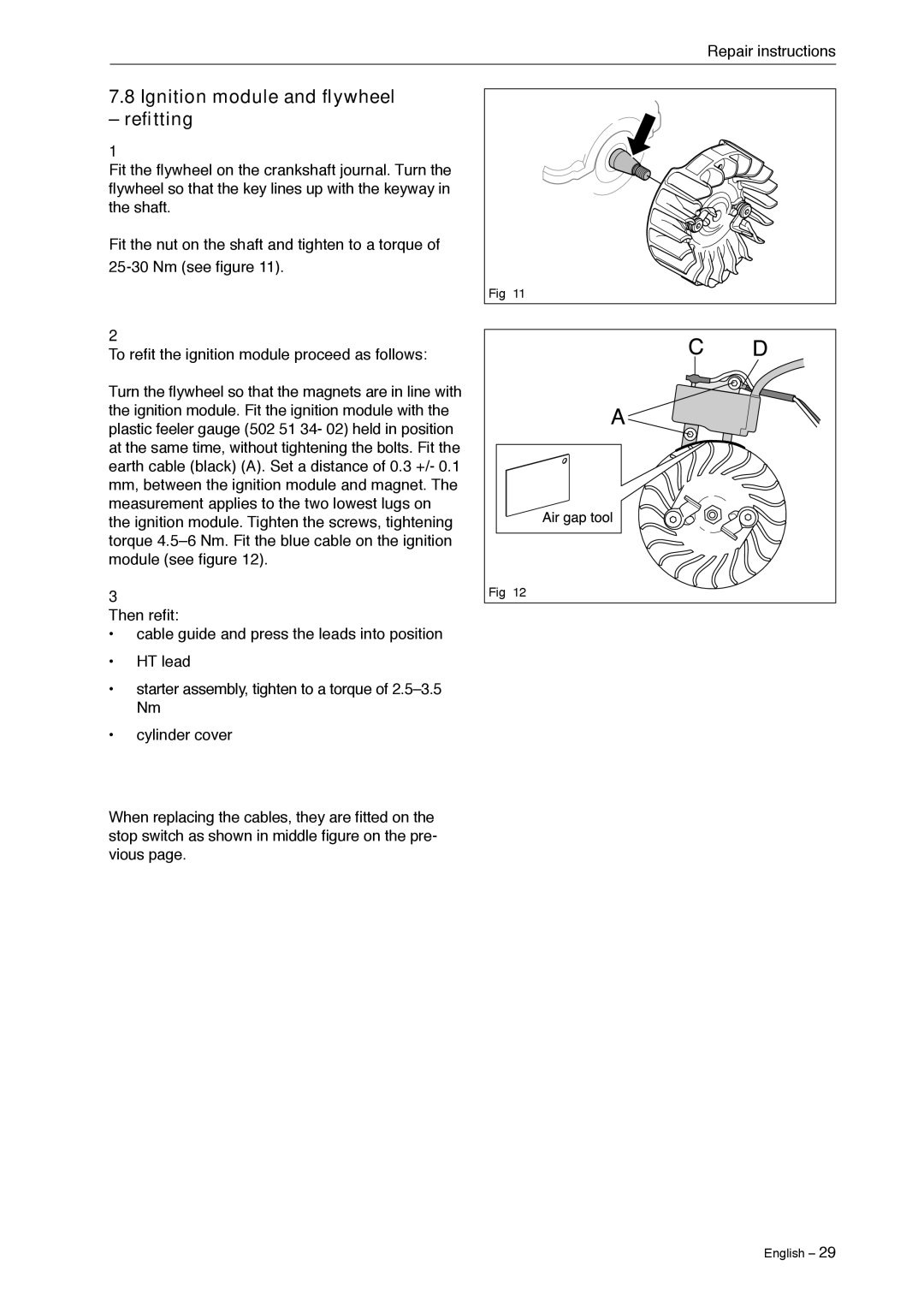 Jonsered CS 2240 manual Ignition module and flywheel Refitting 