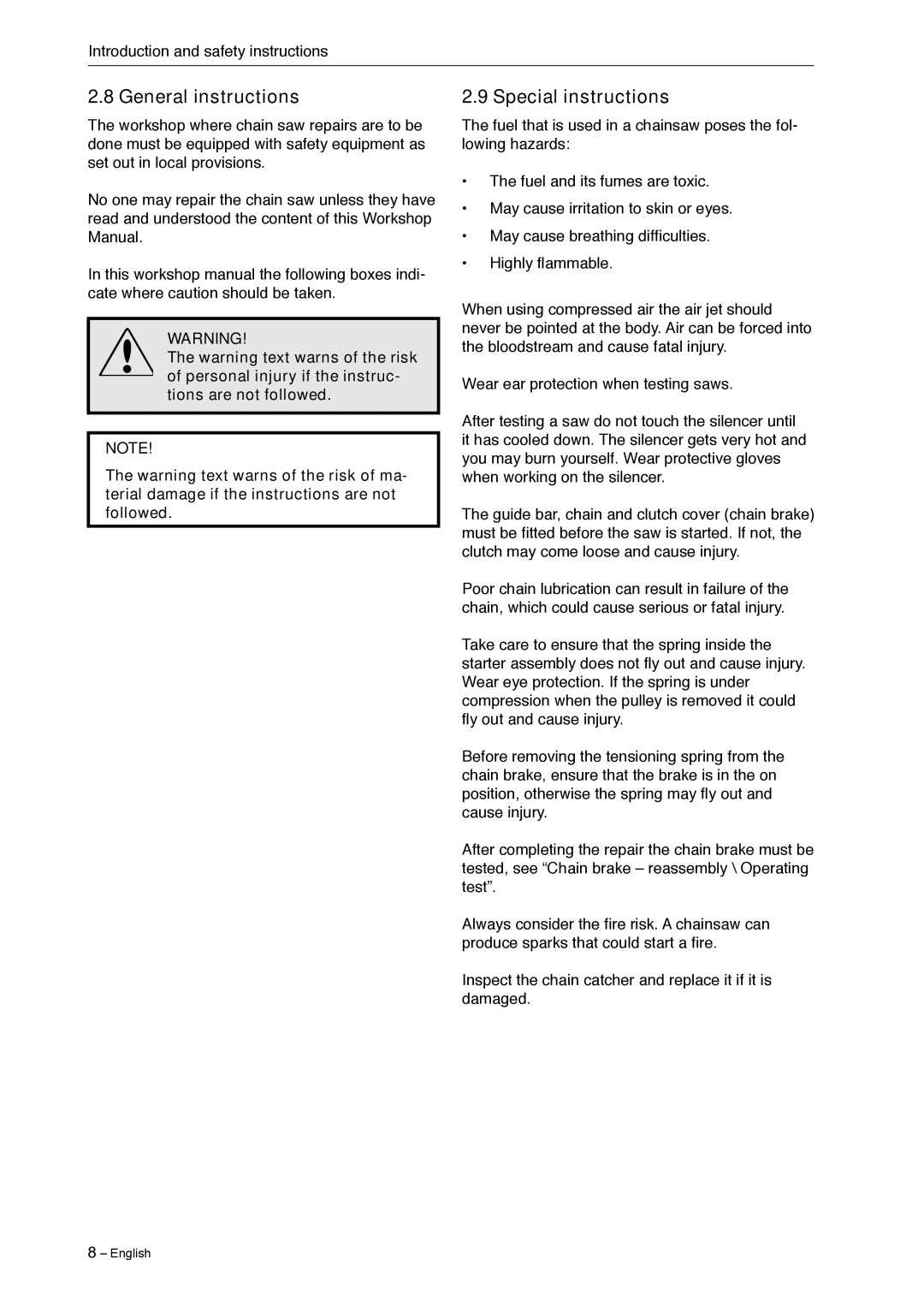 Jonsered CS 2240 manual General instructions, Special instructions 