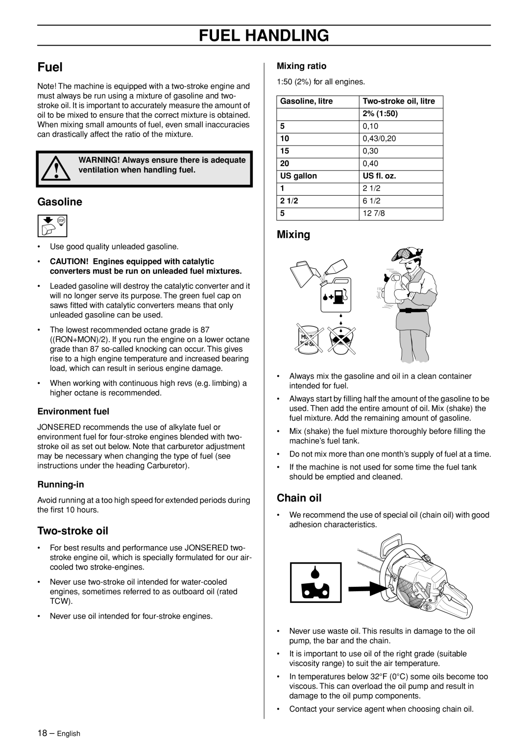 Jonsered CS 2255 manual Fuel Handling 