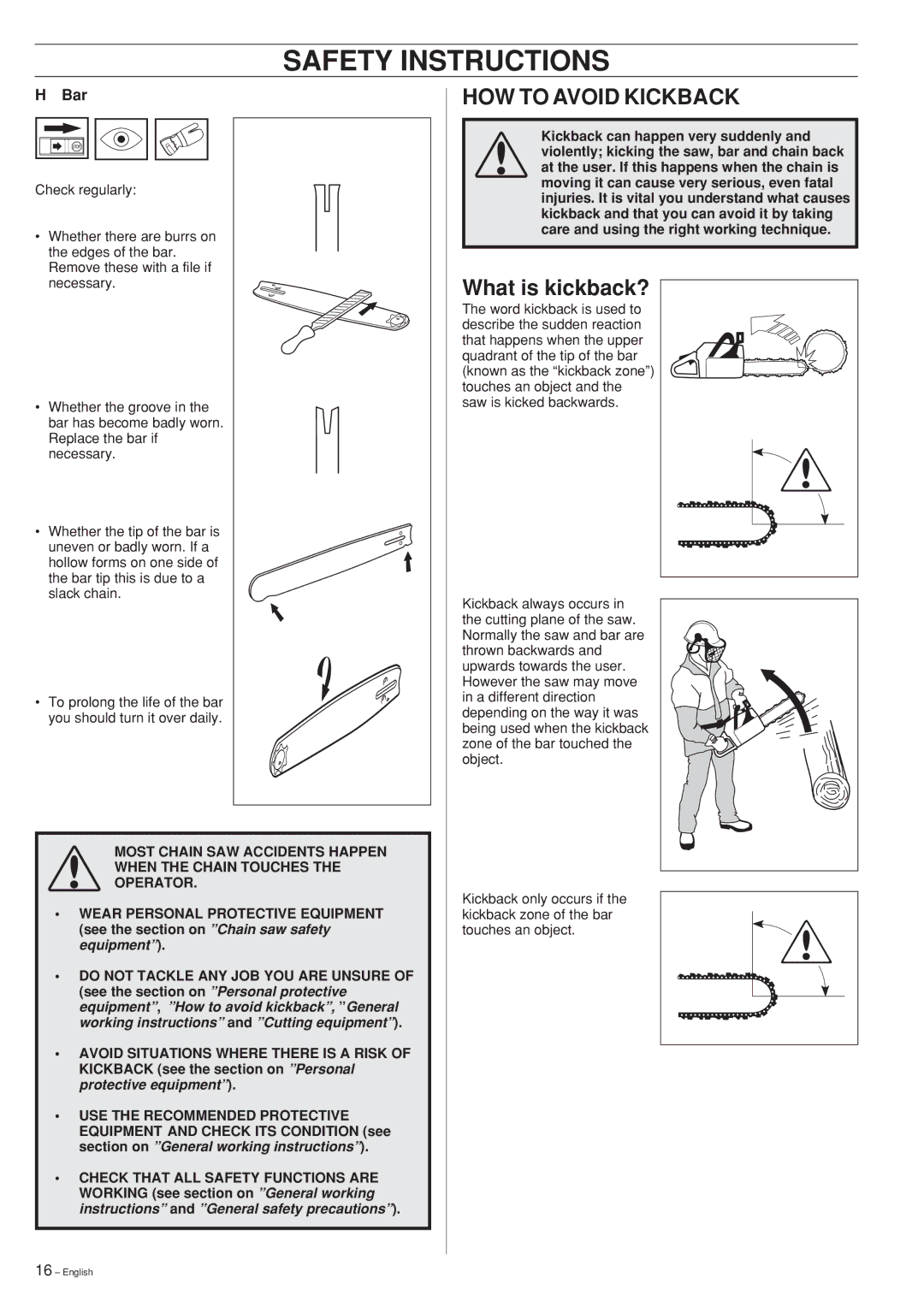 Jonsered CS 2171, CS2163, CS 2165 manual HOW to Avoid Kickback, What is kickback? 