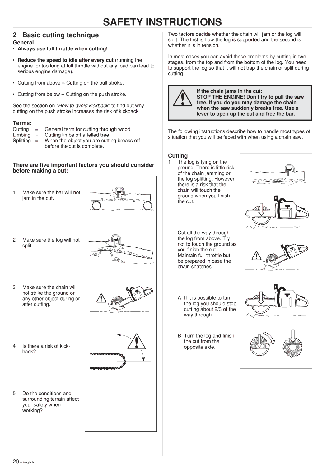 Jonsered CS 2165, CS2163, CS 2171 manual Basic cutting technique, General, Terms, Cutting 