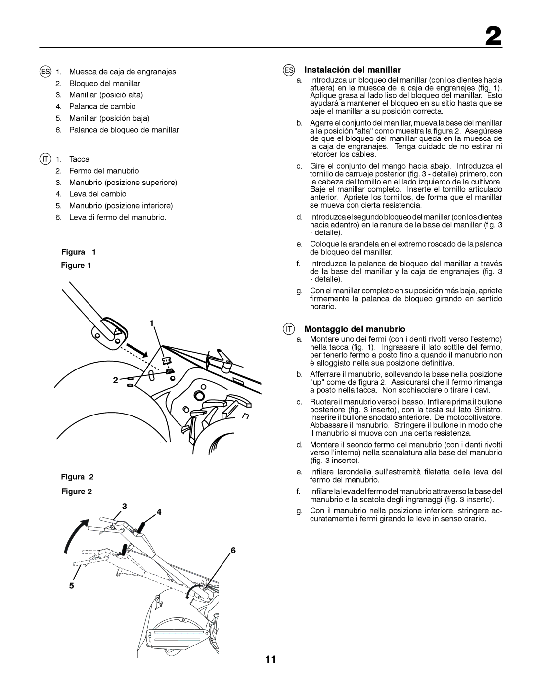 Jonsered CT2105 R instruction manual Instalación del manillar, Montaggio del manubrio 