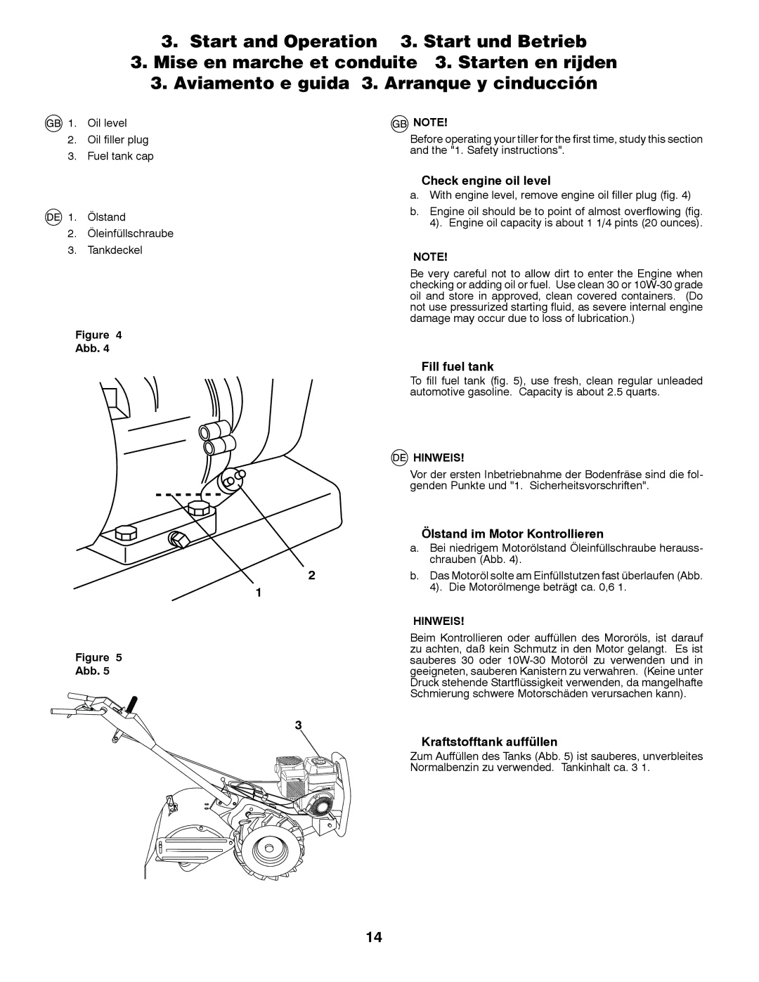 Jonsered CT2105 R Check engine oil level, Fill fuel tank, Ölstand im Motor Kontrollieren, Kraftstofftank auffüllen 