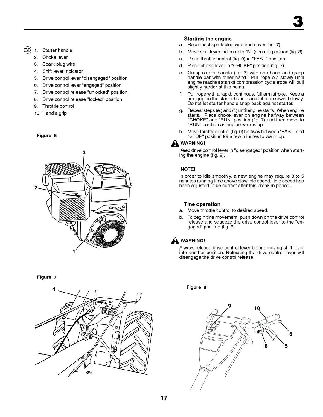 Jonsered CT2105 R instruction manual Starting the engine, Tine operation 