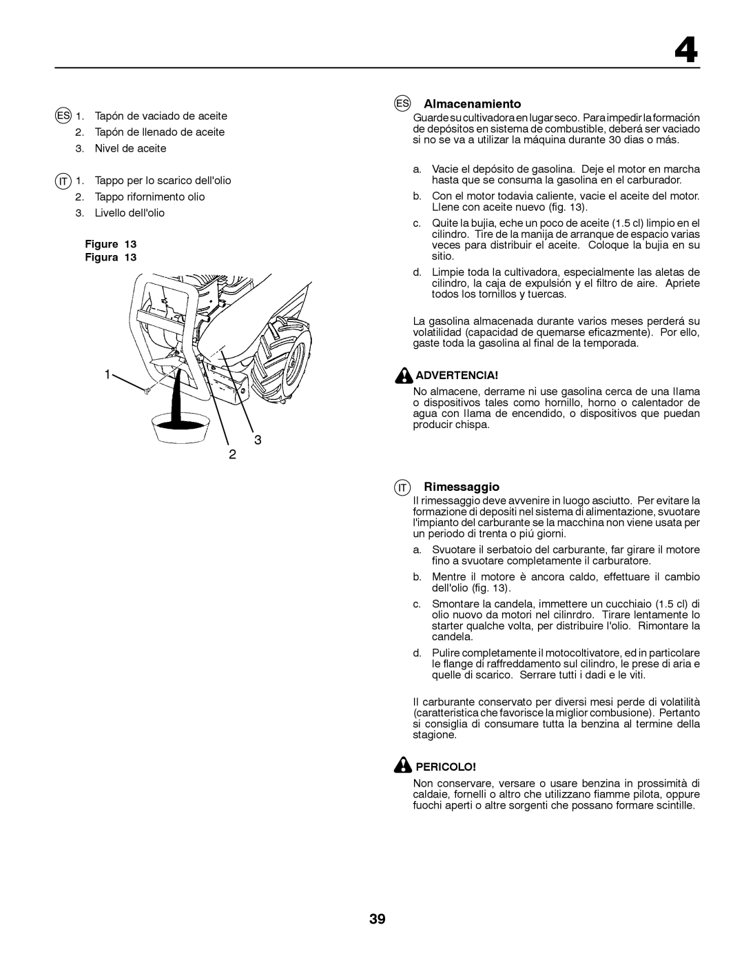 Jonsered CT2105 R instruction manual Almacenamiento, Rimessaggio 