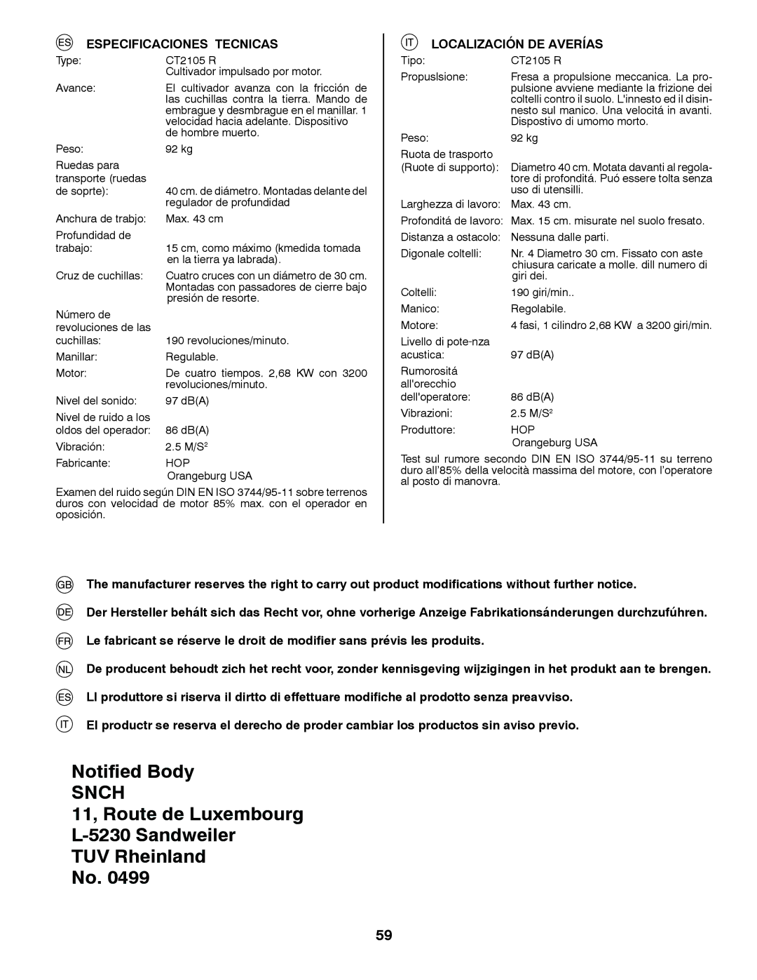 Jonsered CT2105 R Velocidad hacia adelante. Dispositivo, De hombre muerto, Regulador de profundidad, Cruz de cuchillas 