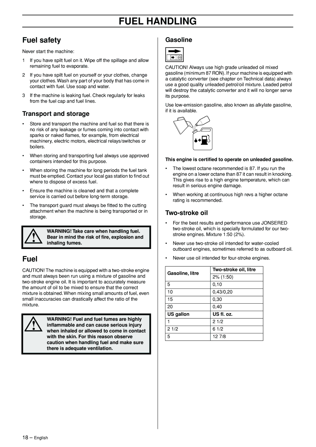 Jonsered FC 2145S manual Fuel Handling, Fuel safety 