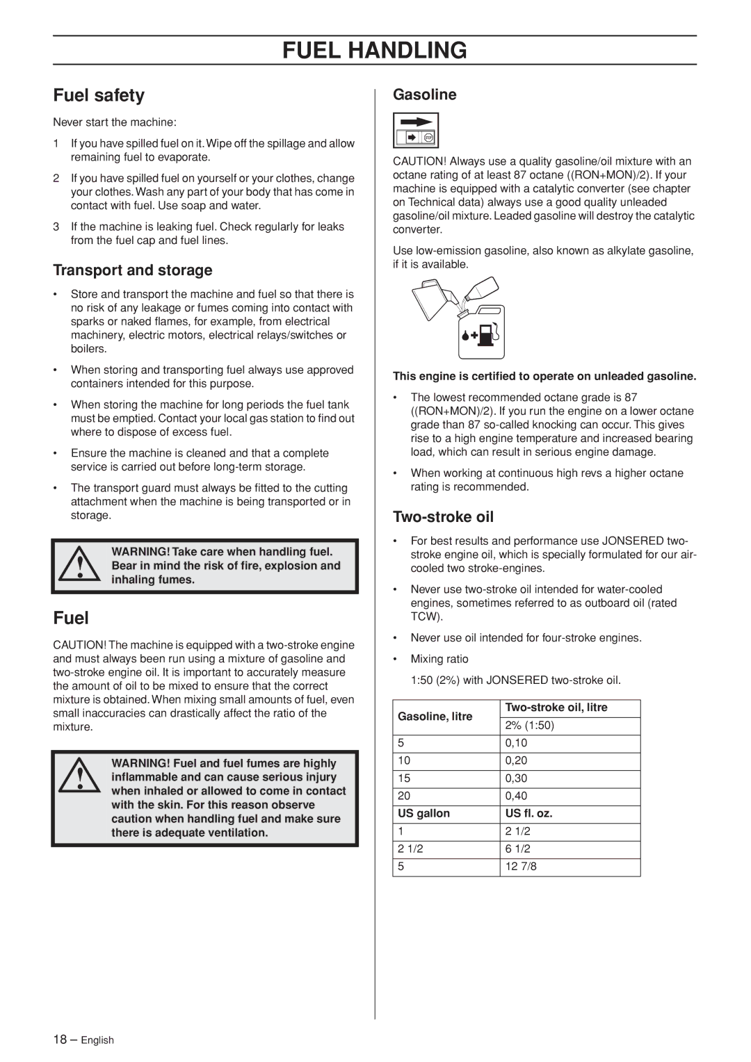 Jonsered FC 2255W, BC 2255 manual Fuel Handling, Fuel safety 