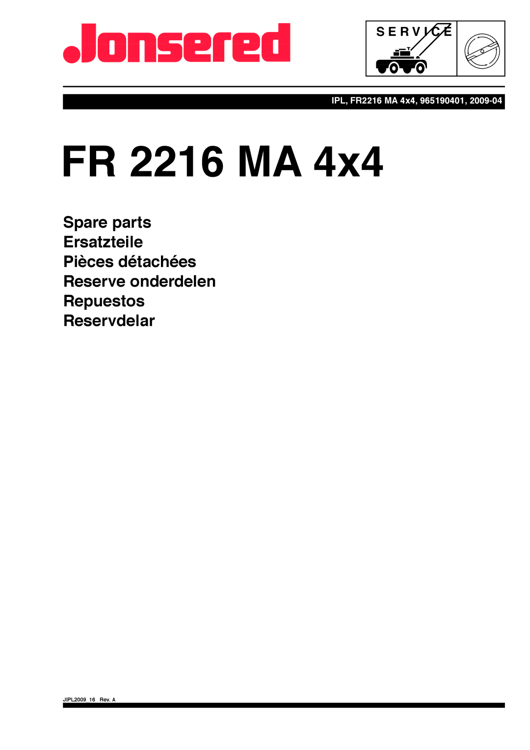 Jonsered FR2216 MA 4X4 manual FR 2216 MA 