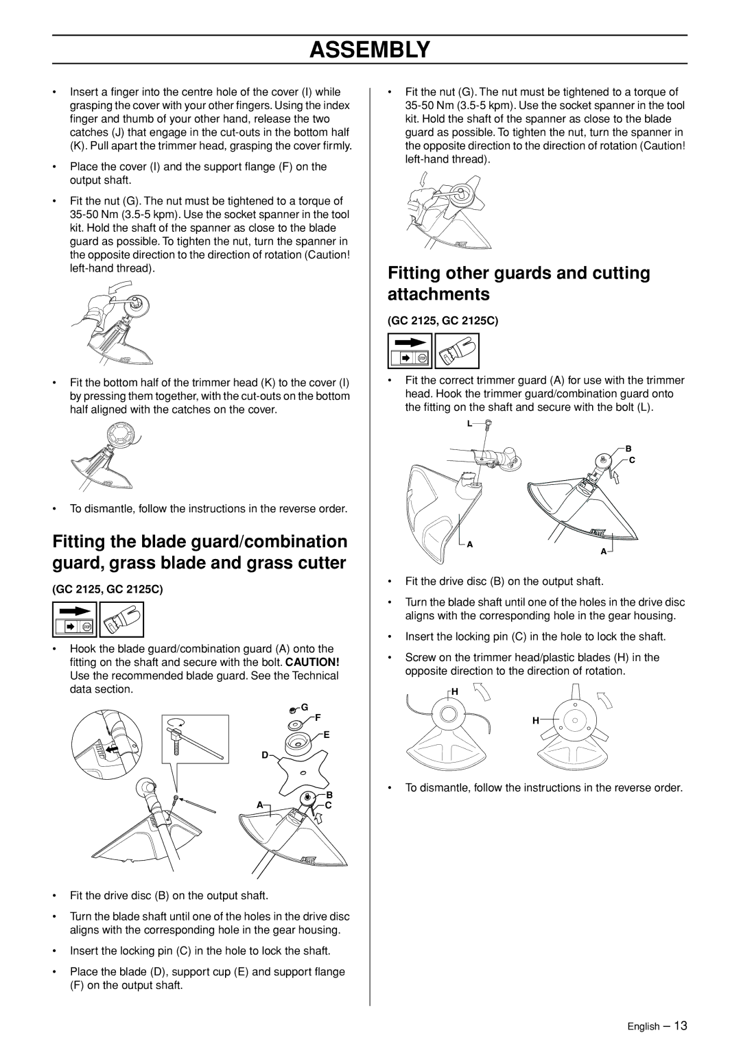 Jonsered GC 2125C manual Fitting other guards and cutting attachments 