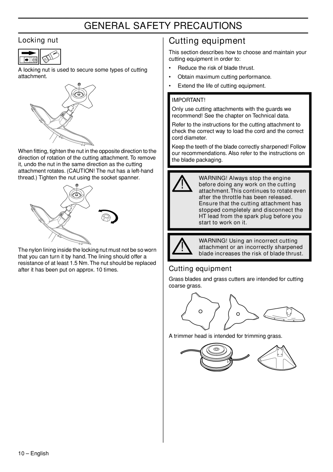 Jonsered GC2236 manual Cutting equipment, Locking nut 