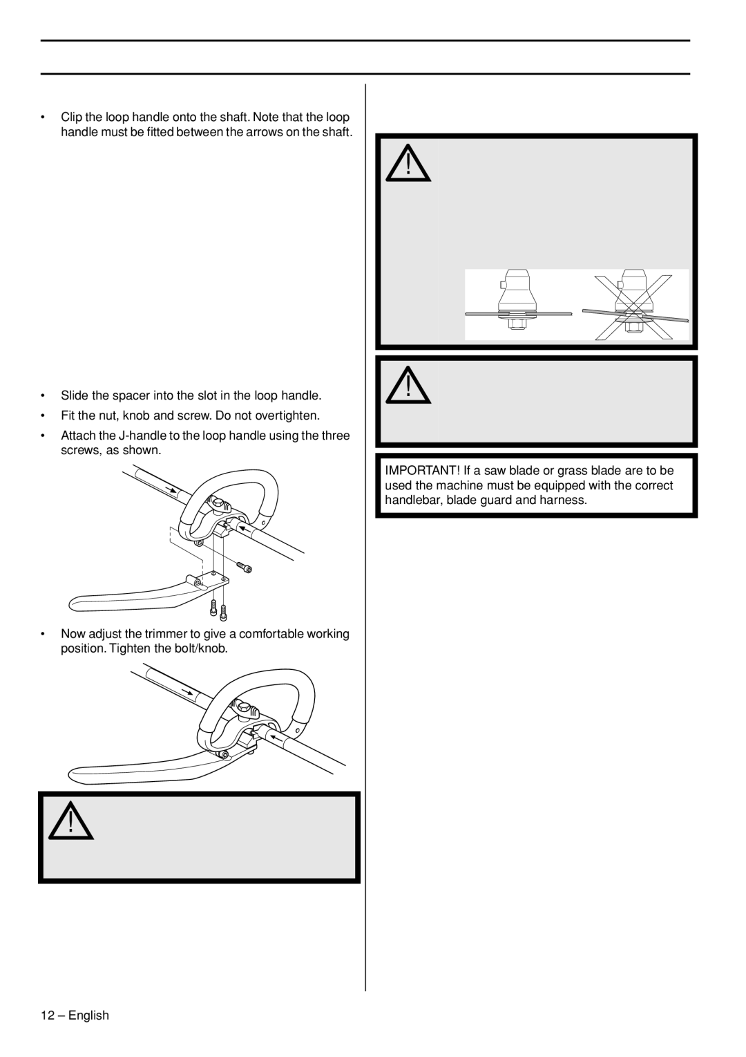 Jonsered GC2236 manual Assembly, Fitting the J-handle, Assembling the cutting equipment 