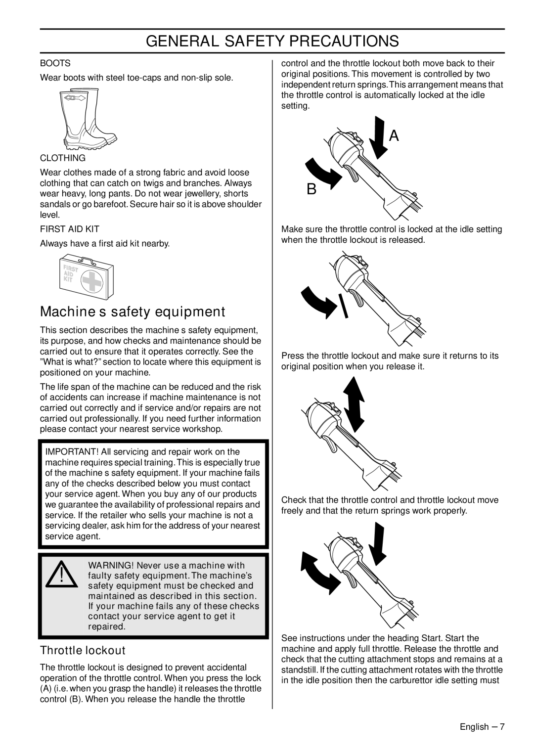 Jonsered GC2236 manual Machine′s safety equipment, Throttle lockout 