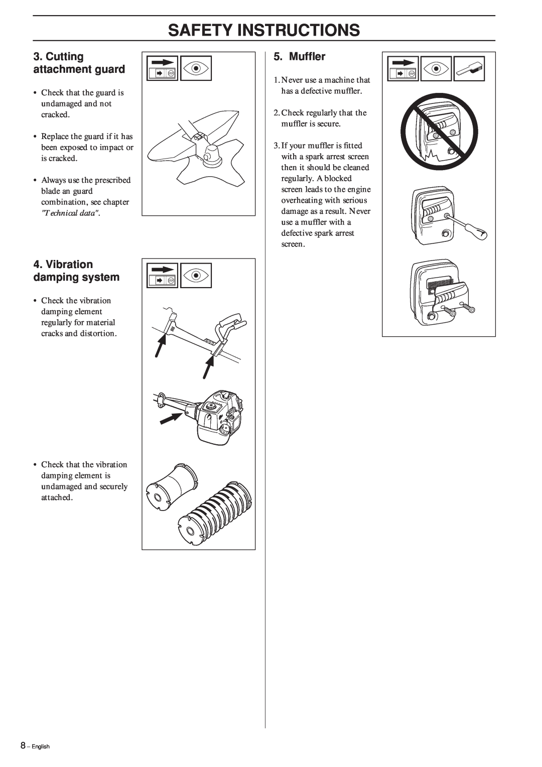 Jonsered GR 2126D manual Safety Instructions, Check that the guard is undamaged and not cracked 
