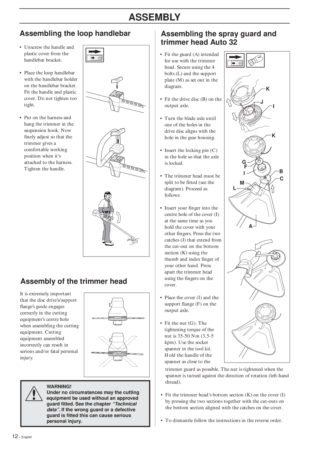 Jonsered GR2032L, GR2026L/CL manual Assembly of the trimmer head 