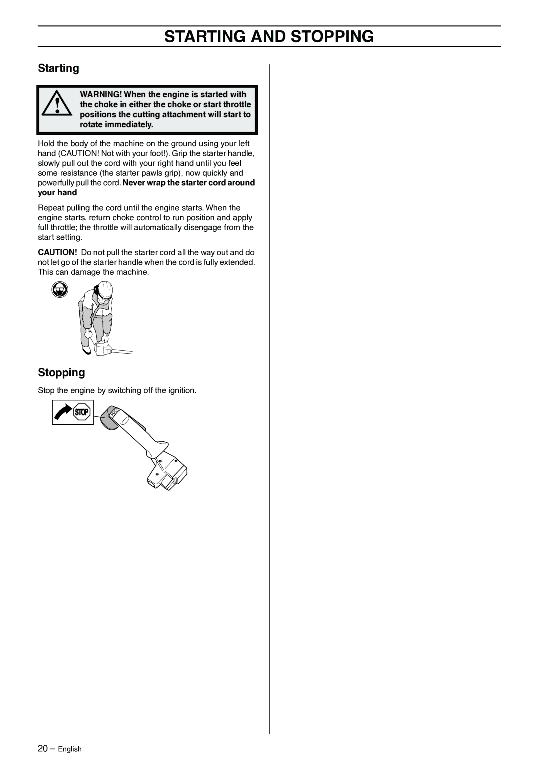 Jonsered GR41/50 manual Starting, Stopping 