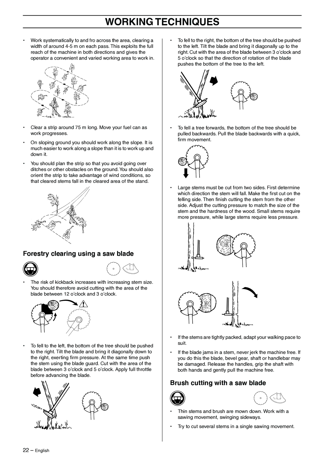 Jonsered GR41/50 manual Forestry clearing using a saw blade, Brush cutting with a saw blade 