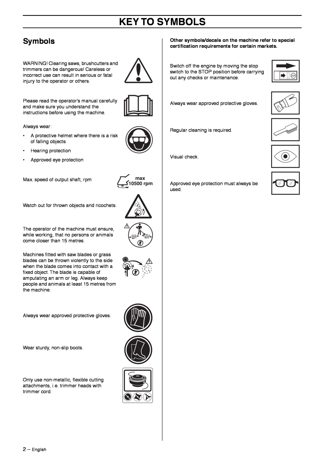 Jonsered GR41/50 manual Key To Symbols 