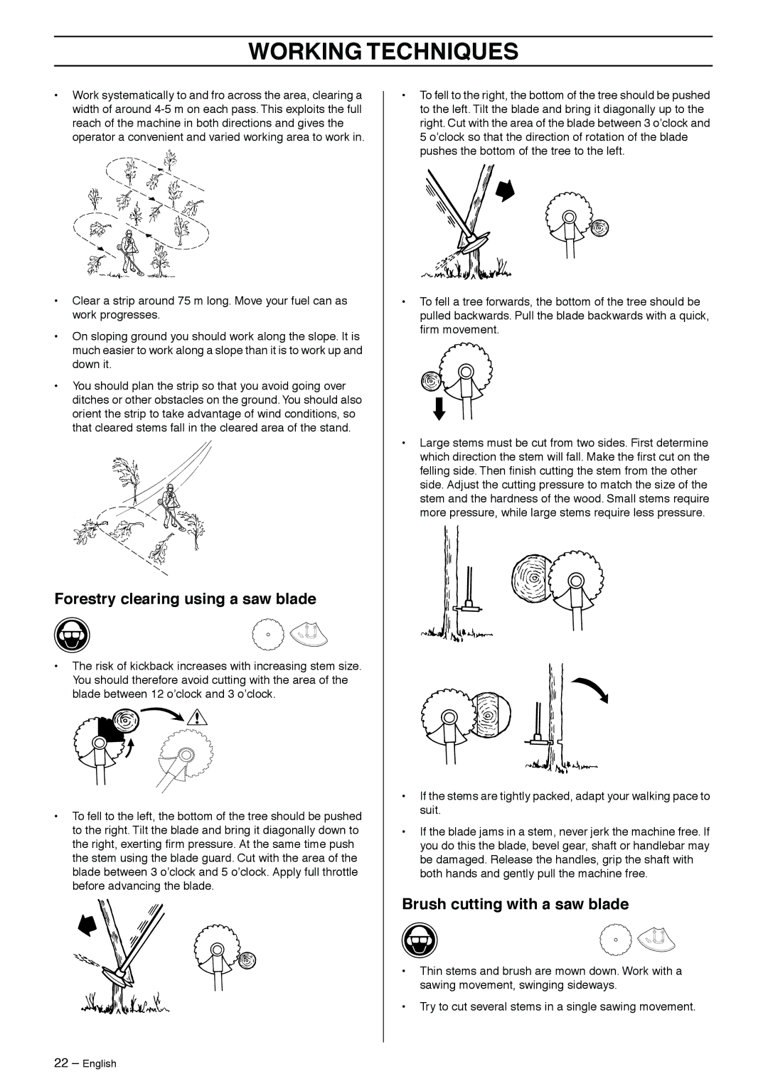 Jonsered GR50 manual Forestry clearing using a saw blade, Brush cutting with a saw blade 