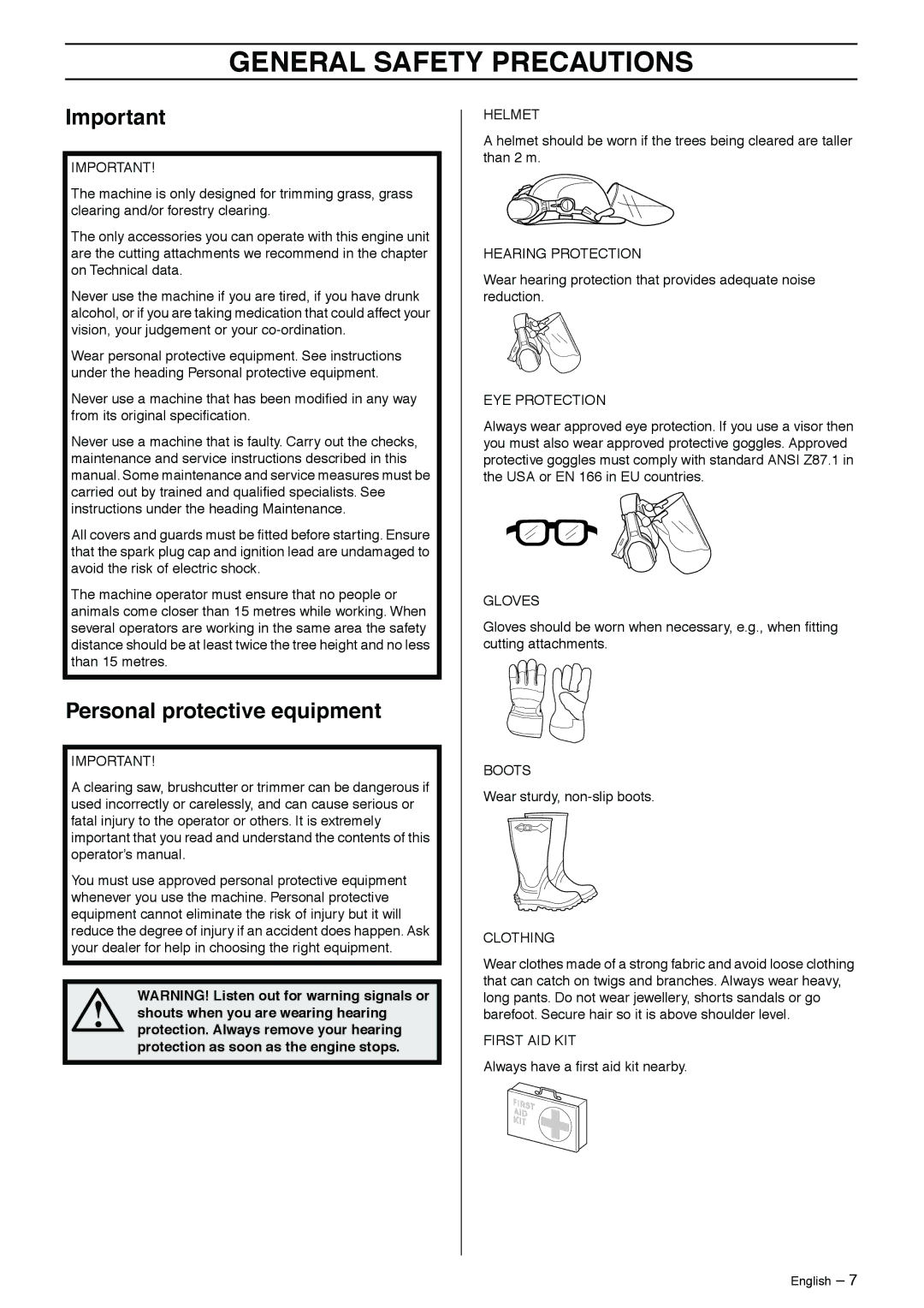 Jonsered GR50 manual General Safety Precautions, Personal protective equipment 