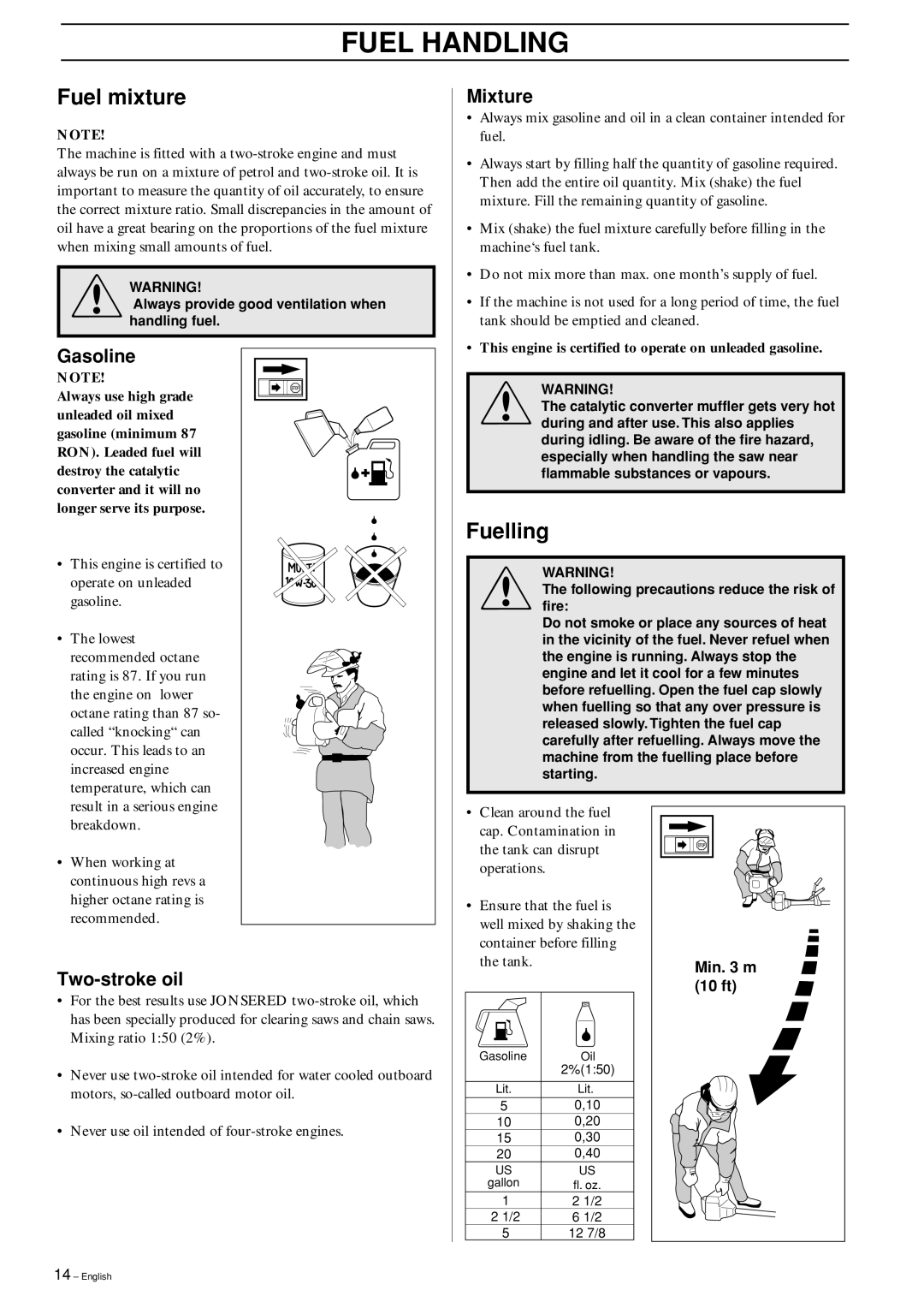 Jonsered GT2125L manual Fuel Handling, Fuel mixture, Fuelling 