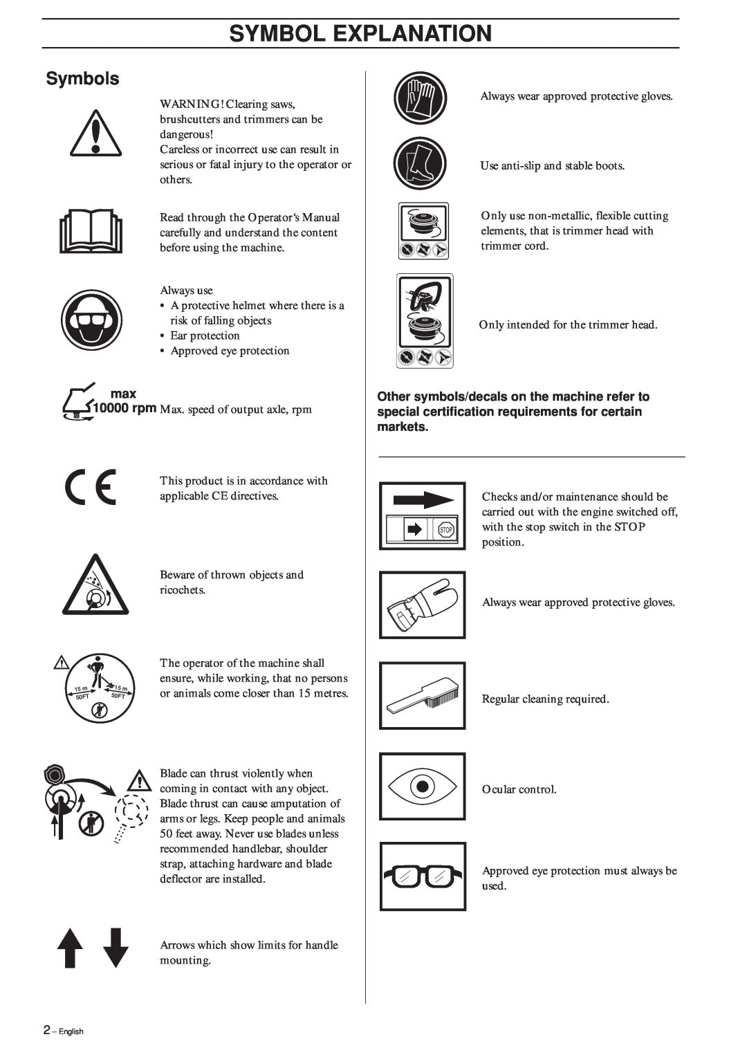 Jonsered GT2125L manual Symbol Explanation, Symbols 