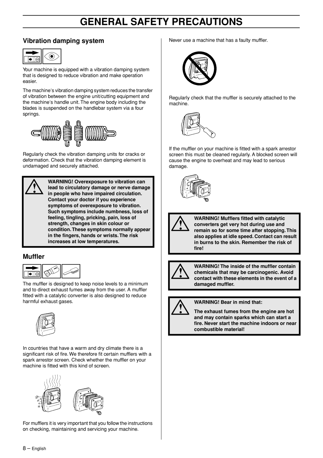 Jonsered HT 2124T manual Vibration damping system, Mufﬂer 