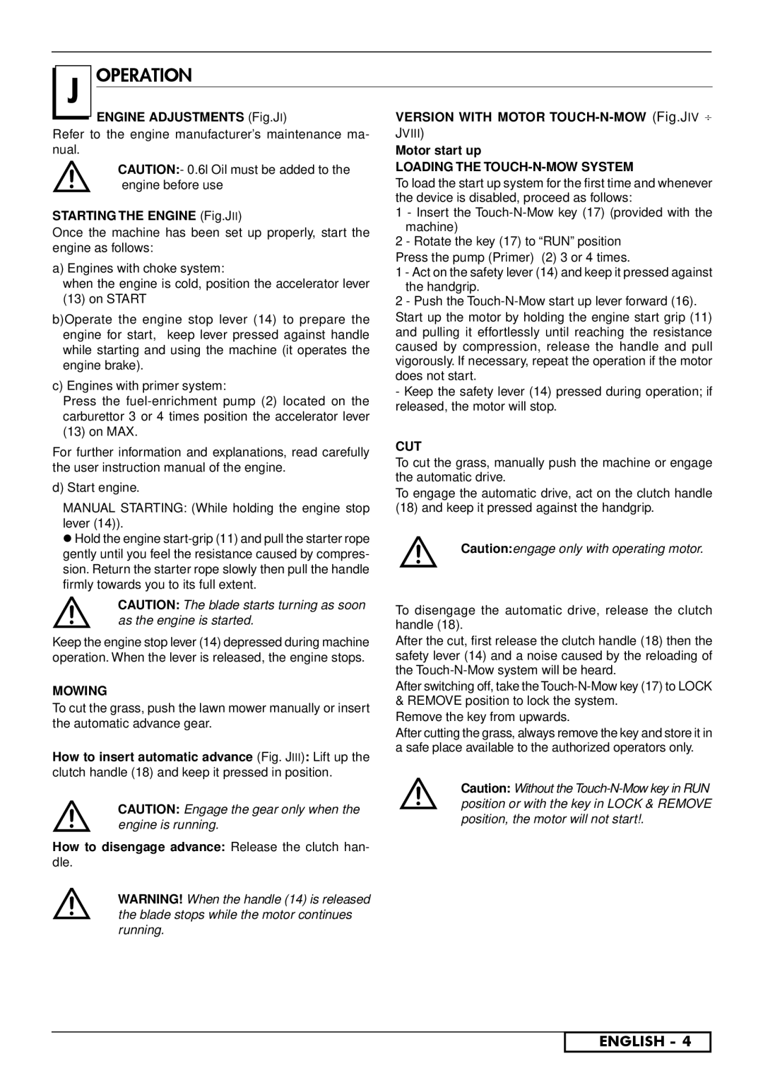 Jonsered LM 2154 CMD, LM2147CMD AUTO START manual Operation, Starting the Engine Fig.JII 