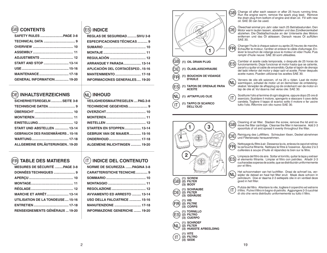 Jonsered LM2150 instruction manual Contents Indice 