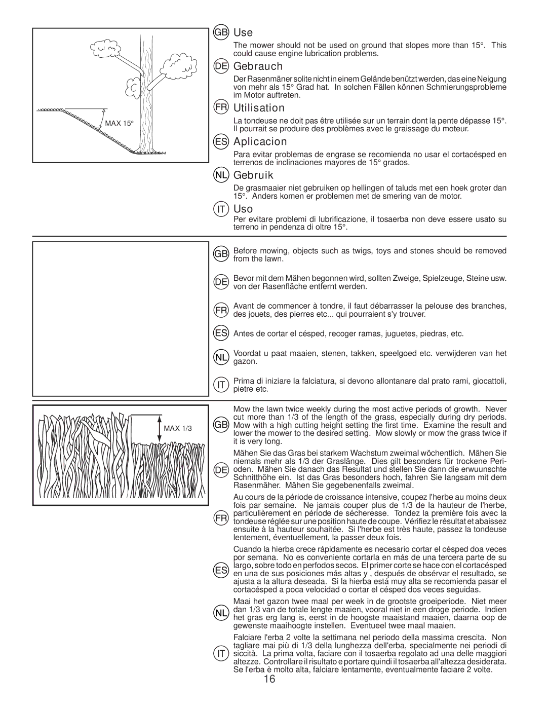 Jonsered LM2150SM instruction manual Use, Gebrauch, Utilisation, Aplicacion, Gebruik, Uso 