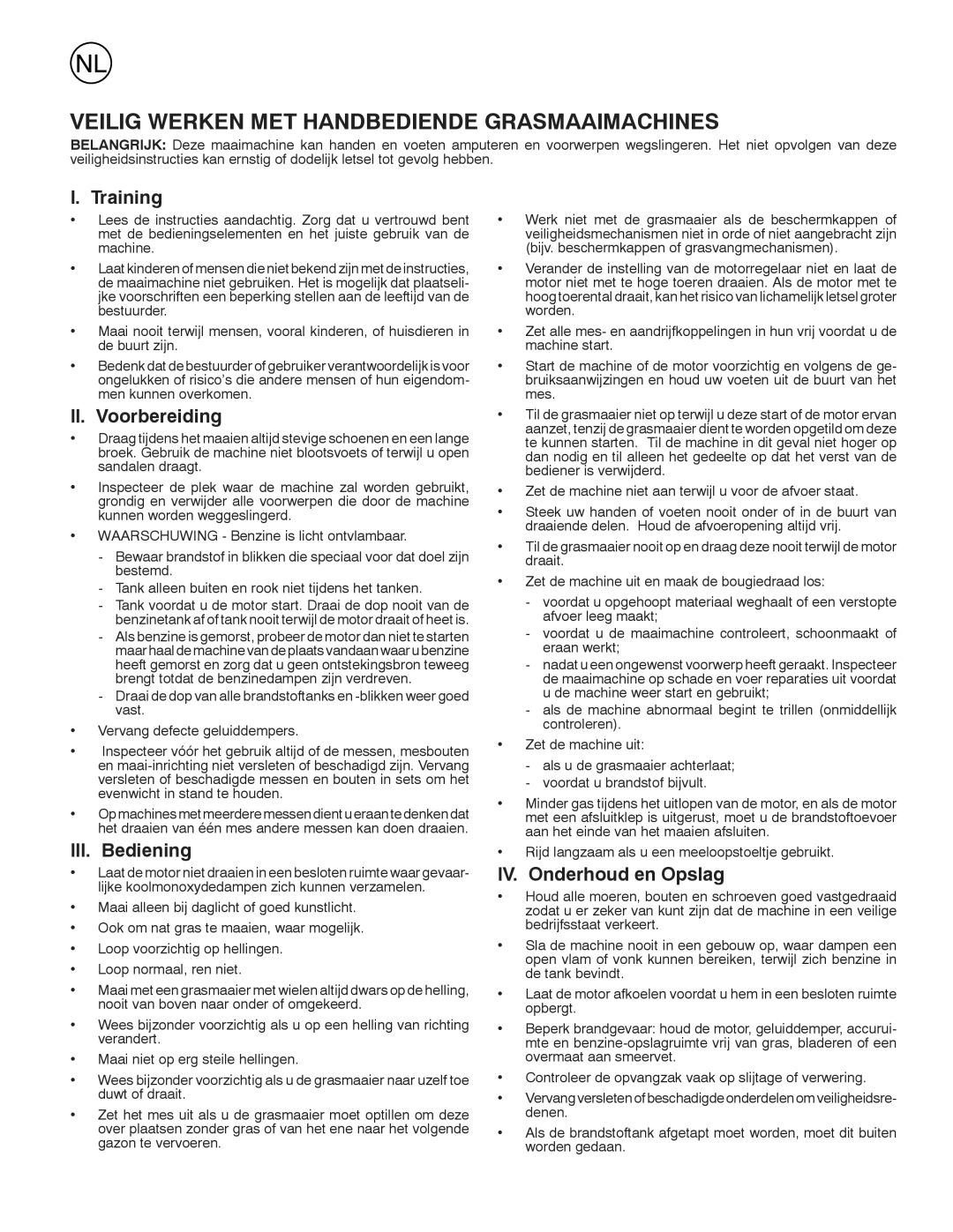 Jonsered LM2150SM instruction manual Veilig Werken MET Handbediende Grasmaaimachines, II. Voorbereiding, III. Bediening 