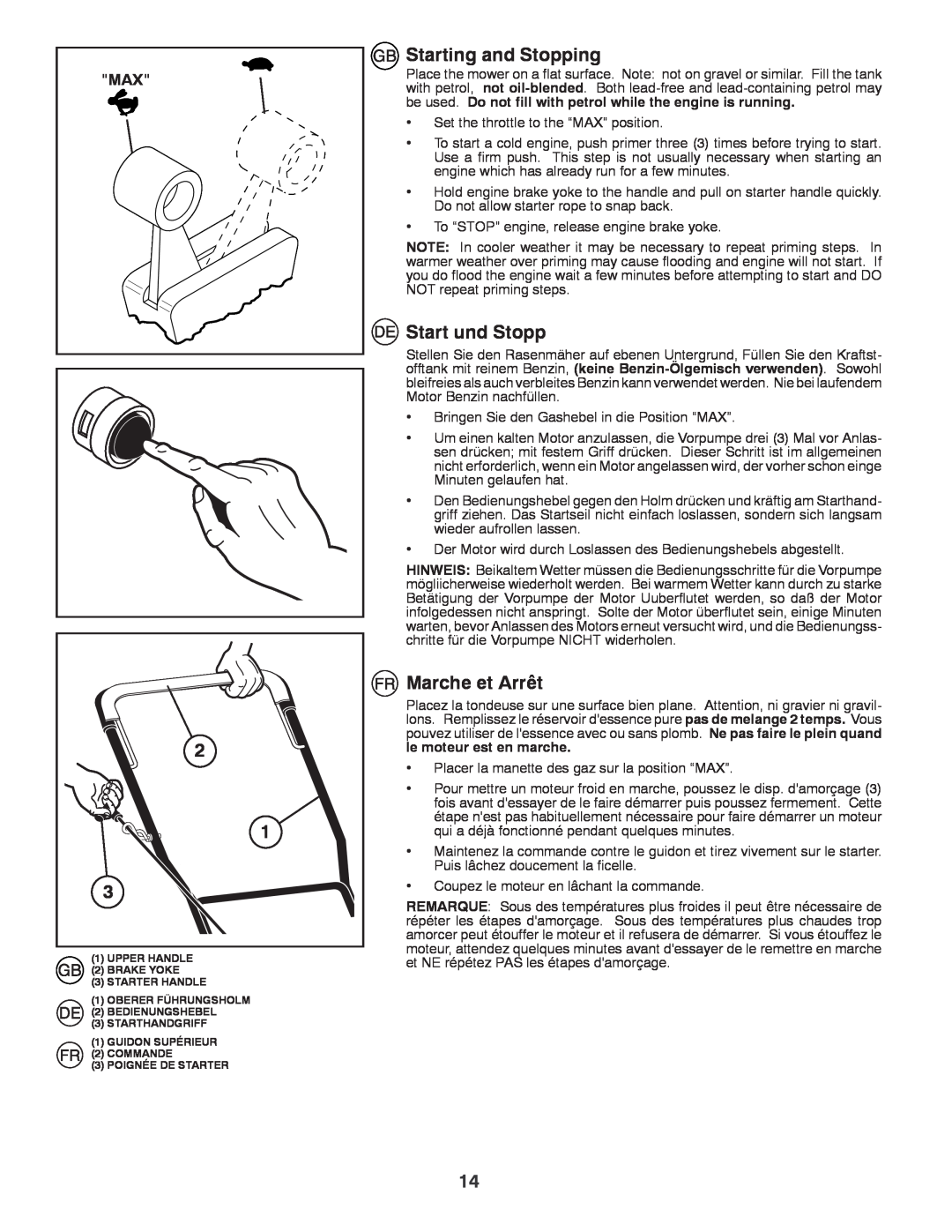 Jonsered LM2150SM instruction manual Starting and Stopping, Start und Stopp, Marche et Arrêt 