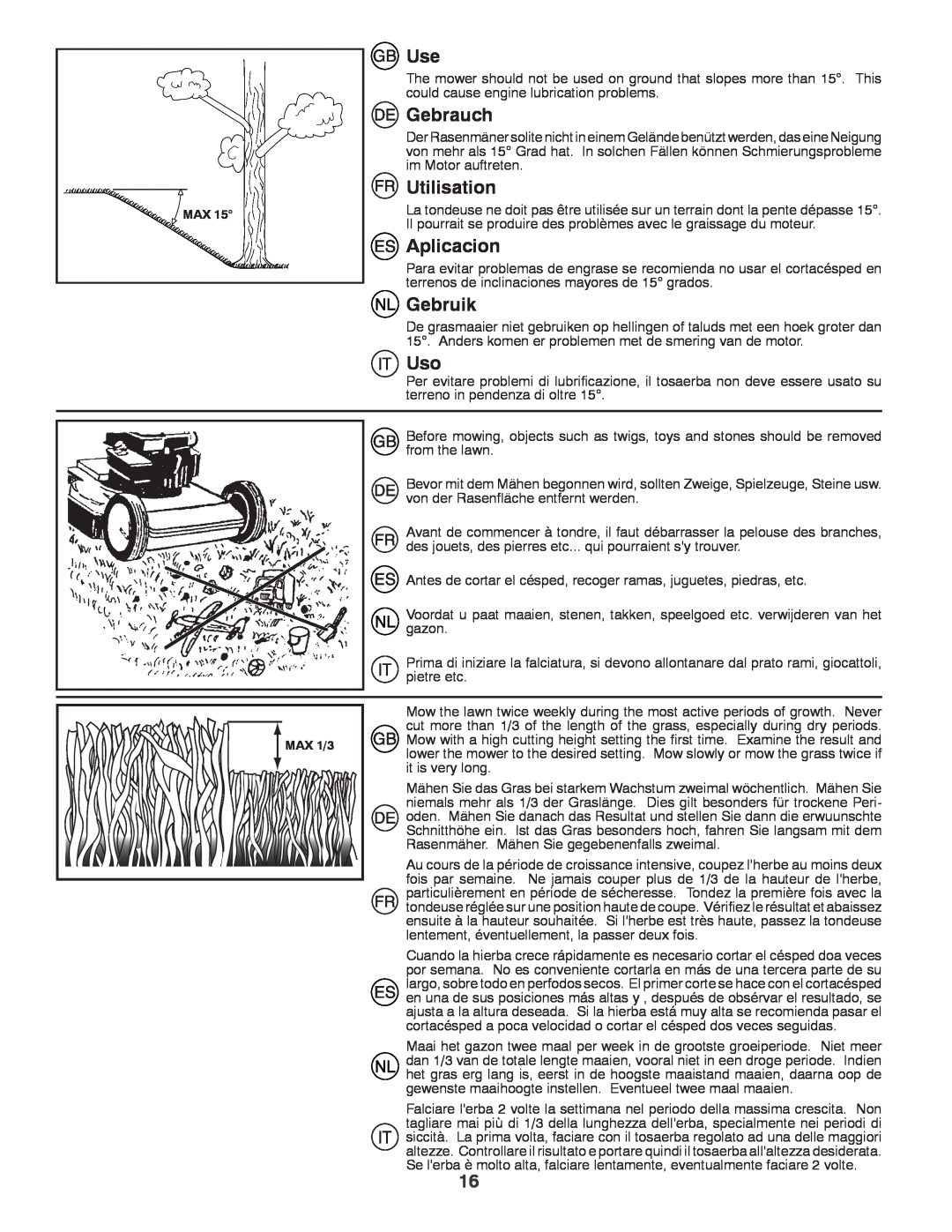 Jonsered LM2150SM instruction manual Gebrauch, Utilisation, Aplicacion, Gebruik 