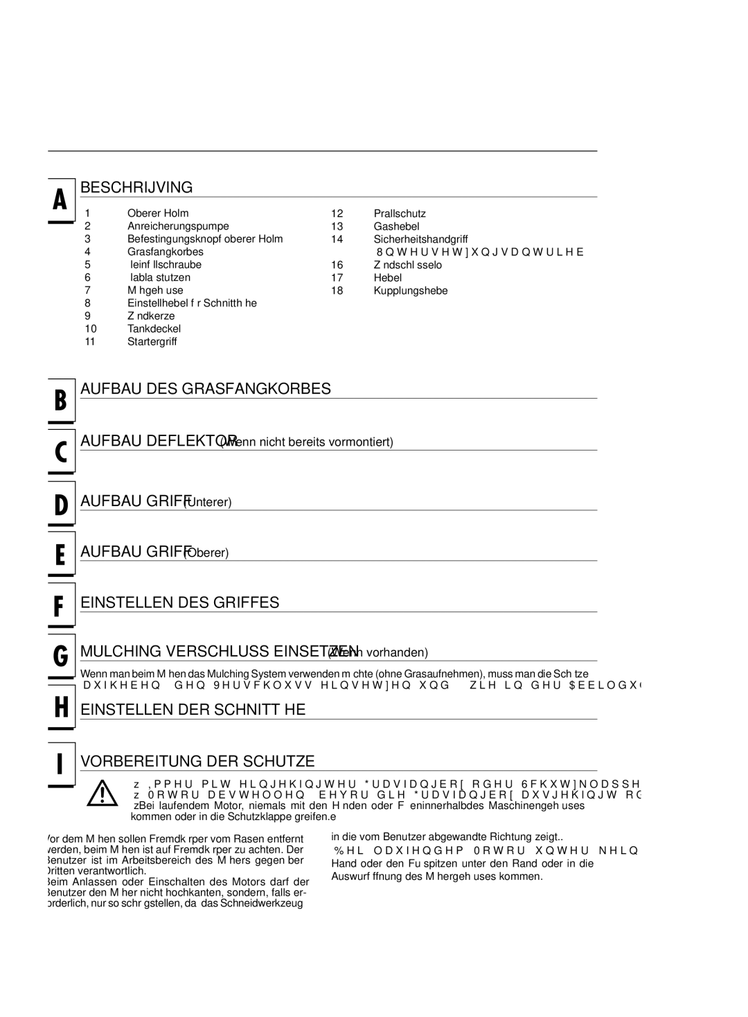 Jonsered LM2151 CMD, LM2147 CMD, LM2146 CD, LM2150 CMD manual Beschrijving, Aufbau DES Grasfangkorbes, Einstellen DES Griffes 